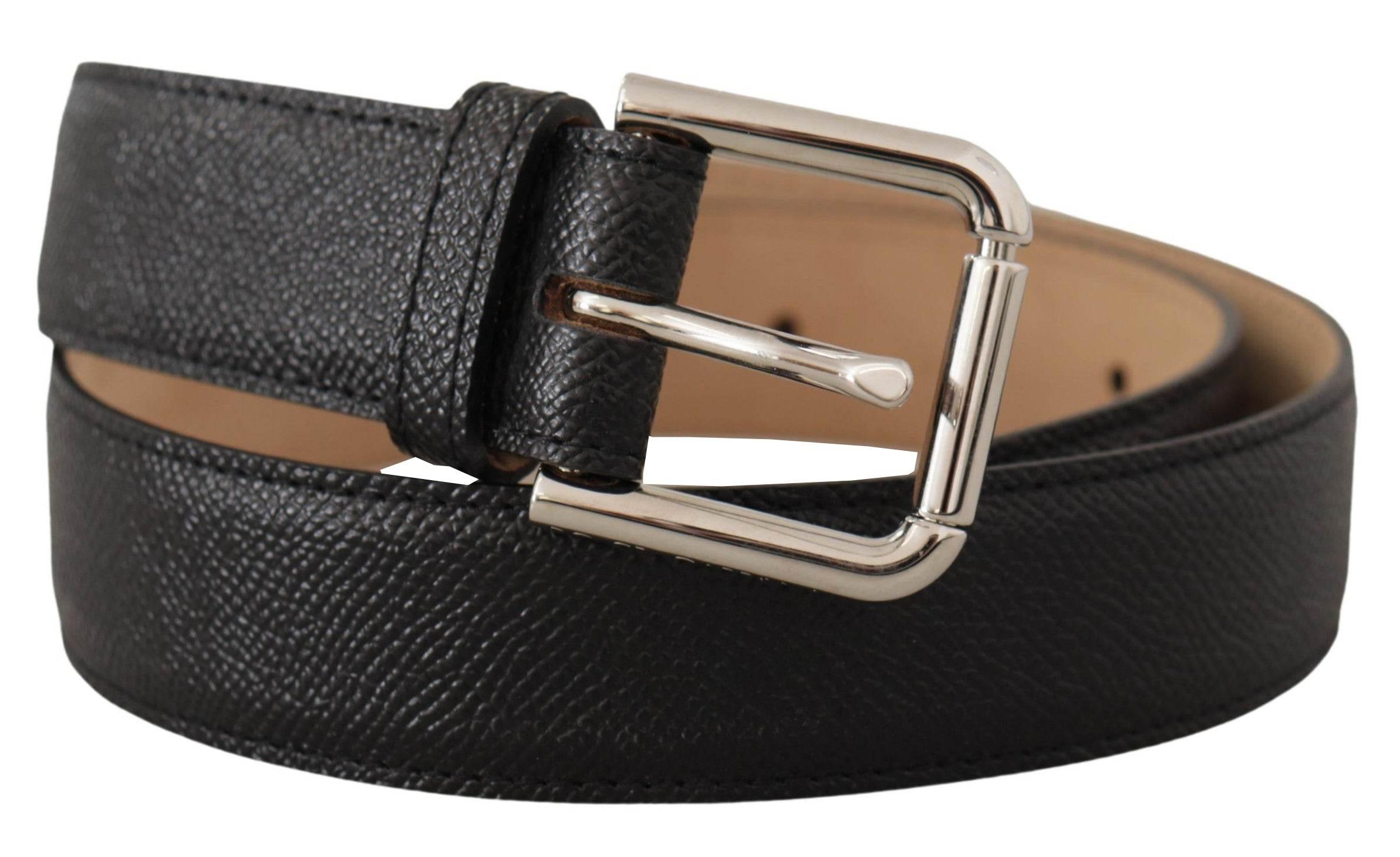 Dolce & Gabbana Black Calf Leather Brown Backend Metal Buckle Belt - Hilstor