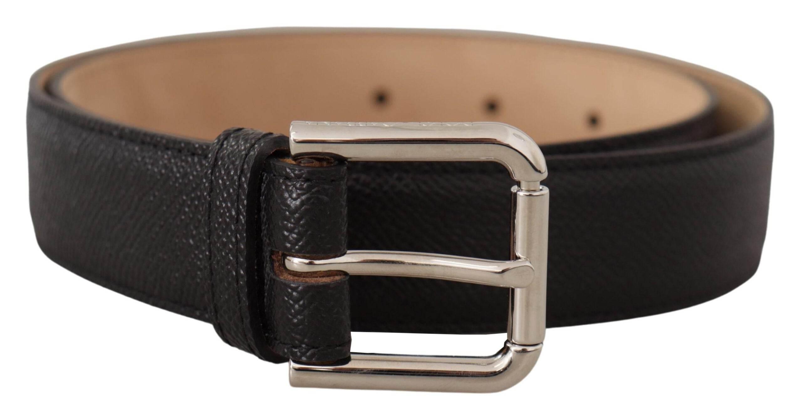 Dolce & Gabbana Black Calf Leather Brown Backend Metal Buckle Belt - Hilstor