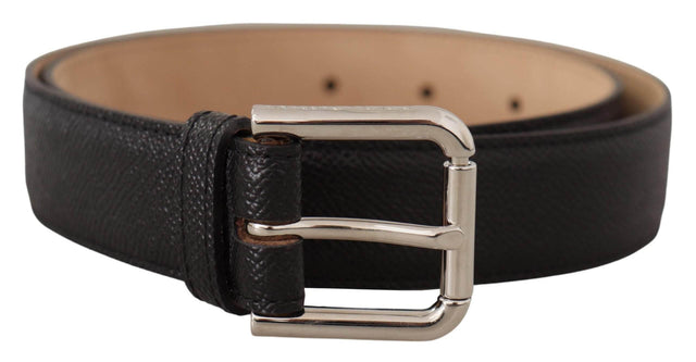 Dolce & Gabbana Black Calf Leather Brown Backend Metal Buckle Belt - Hilstor