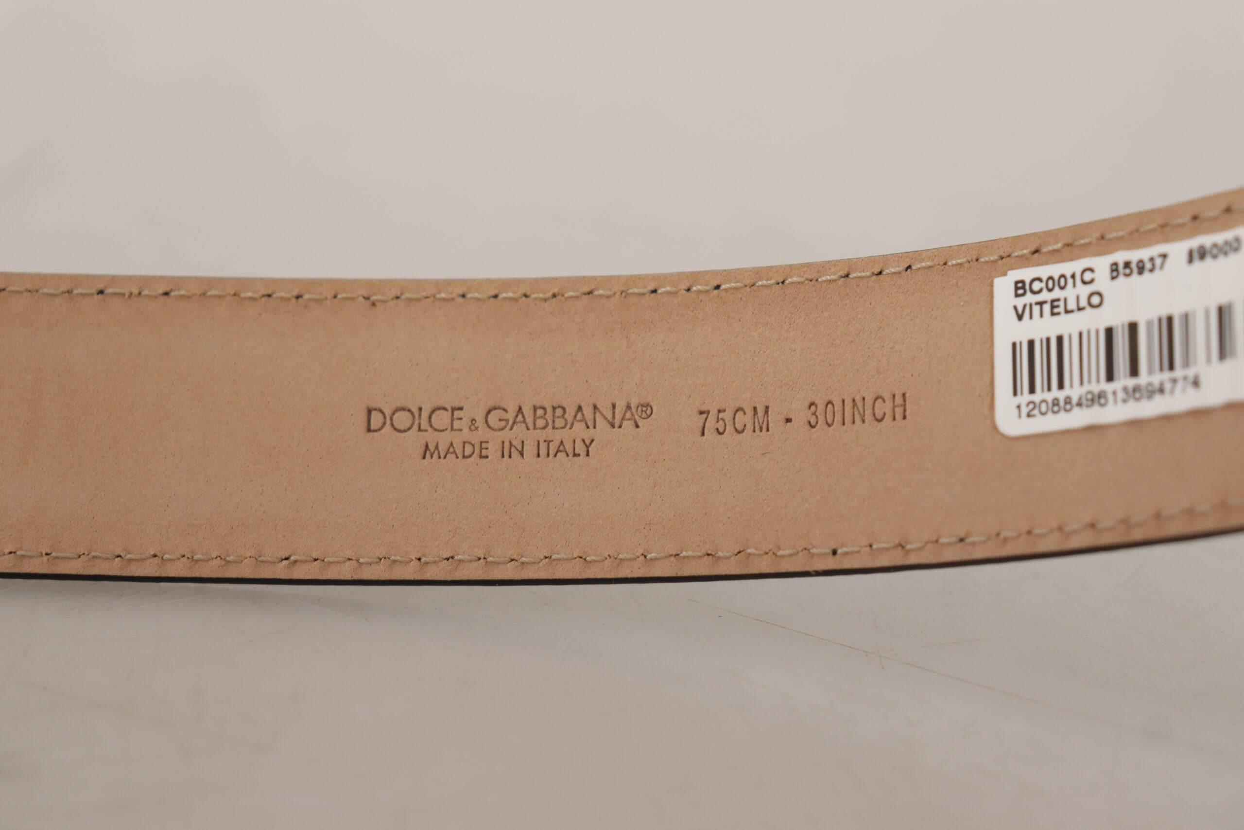 Dolce & Gabbana Black Calf Leather Brown Backend Metal Buckle Belt - Hilstor