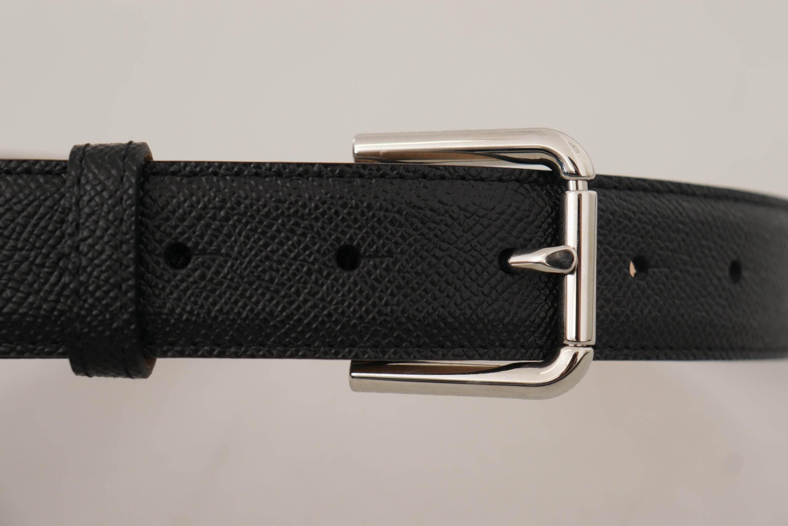Dolce & Gabbana Black Calf Leather Brown Backend Metal Buckle Belt - Hilstor