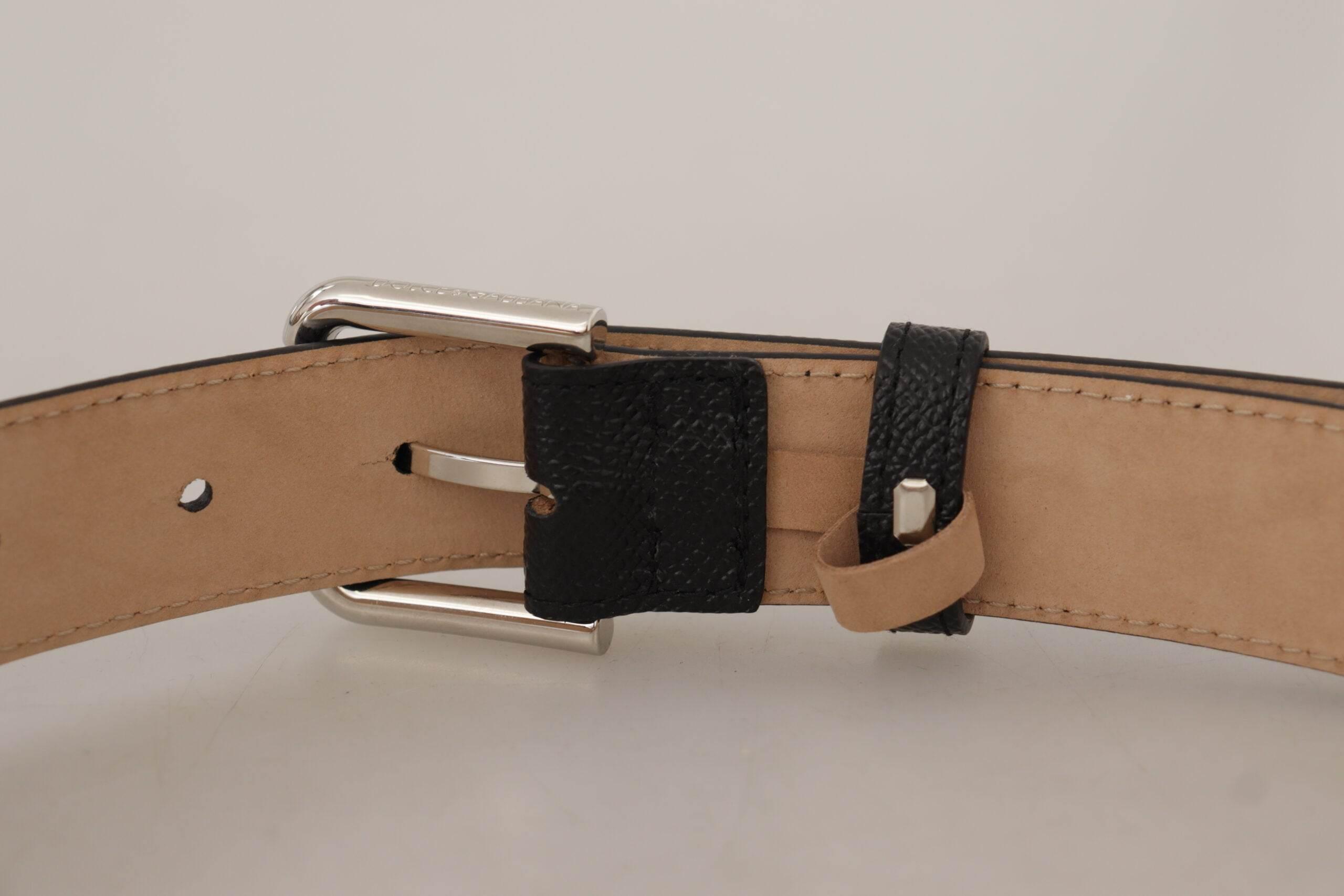 Dolce & Gabbana Black Calf Leather Brown Backend Metal Buckle Belt - Hilstor
