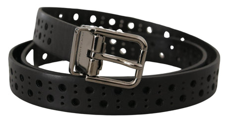 Dolce & Gabbana Black Calf Leather Perforated Metal Buckle Belt - Hilstor