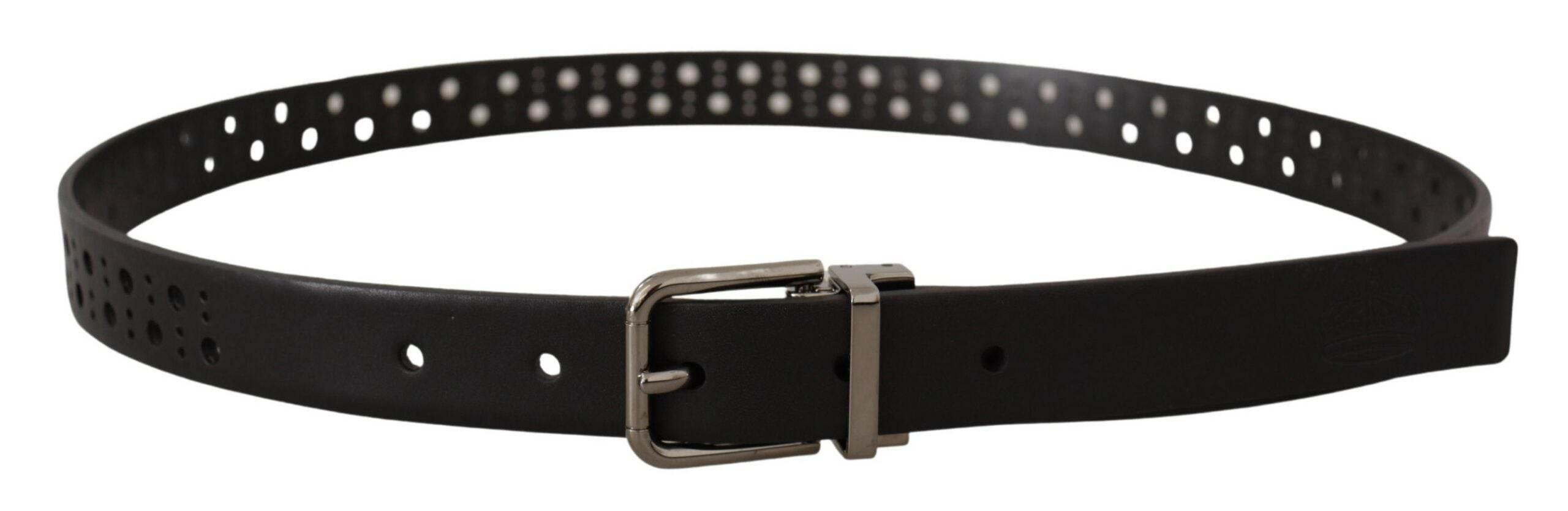 Dolce & Gabbana Black Calf Leather Perforated Metal Buckle Belt - Hilstor