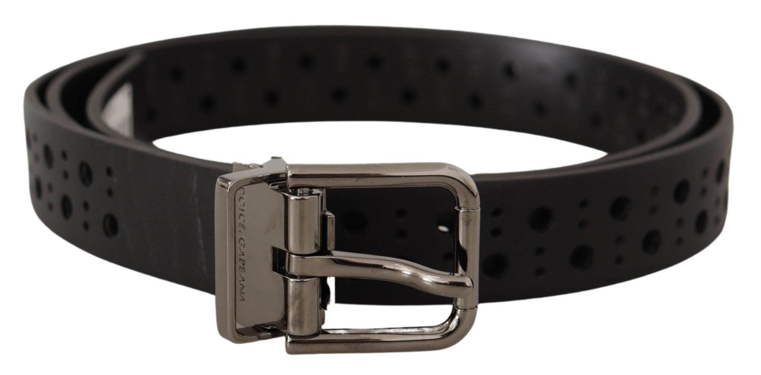 Dolce & Gabbana Black Calf Leather Perforated Metal Buckle Belt - Hilstor