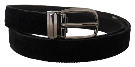 Dolce & Gabbana Black Velvet Classic Logo Engraved Metal Belt - Hilstor