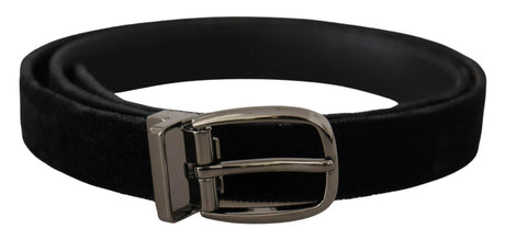 Dolce & Gabbana Black Velvet Classic Logo Engraved Metal Belt - Hilstor