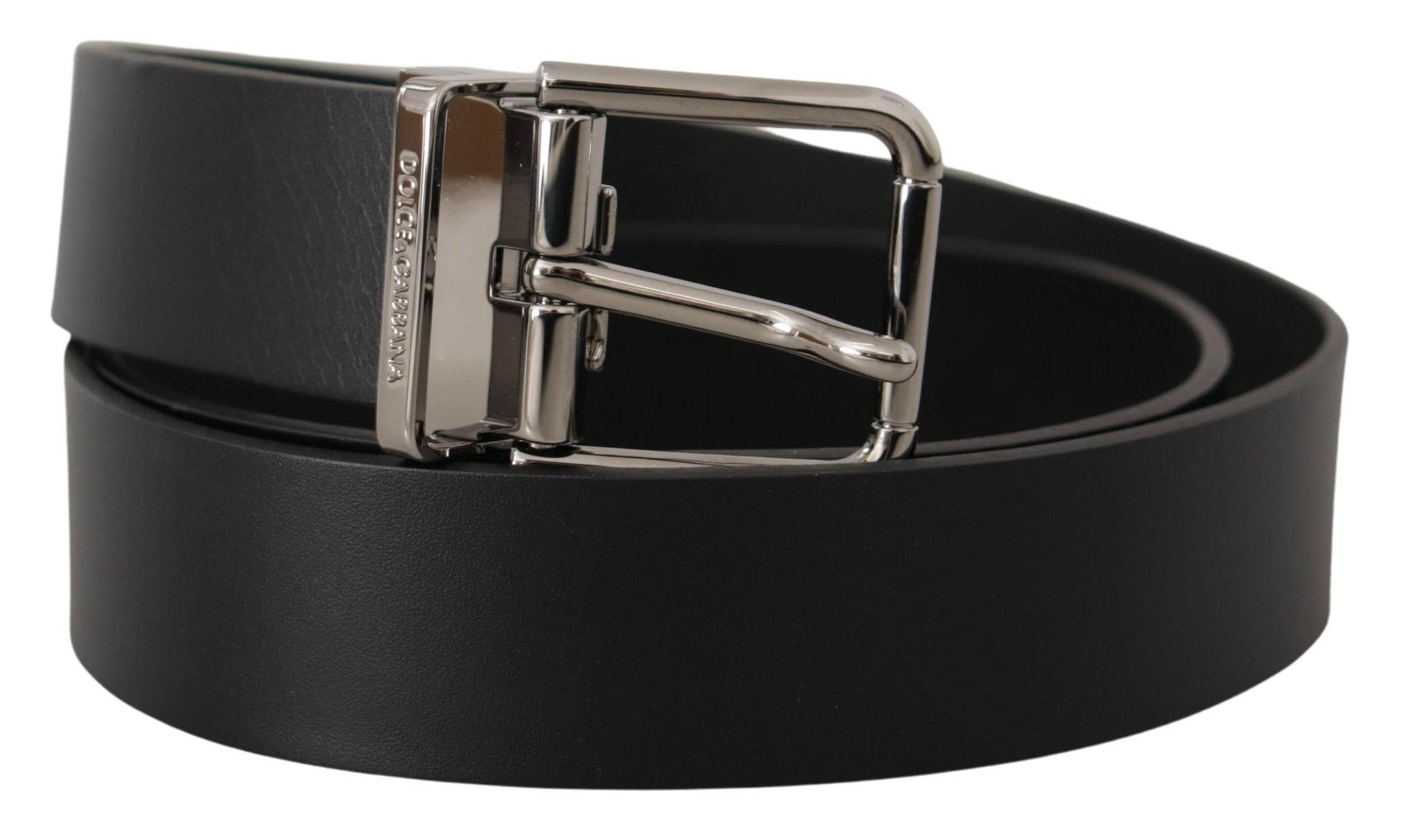 Dolce & Gabbana Black Casual Calf Leather Logo Metal Buckle Belt - Hilstor