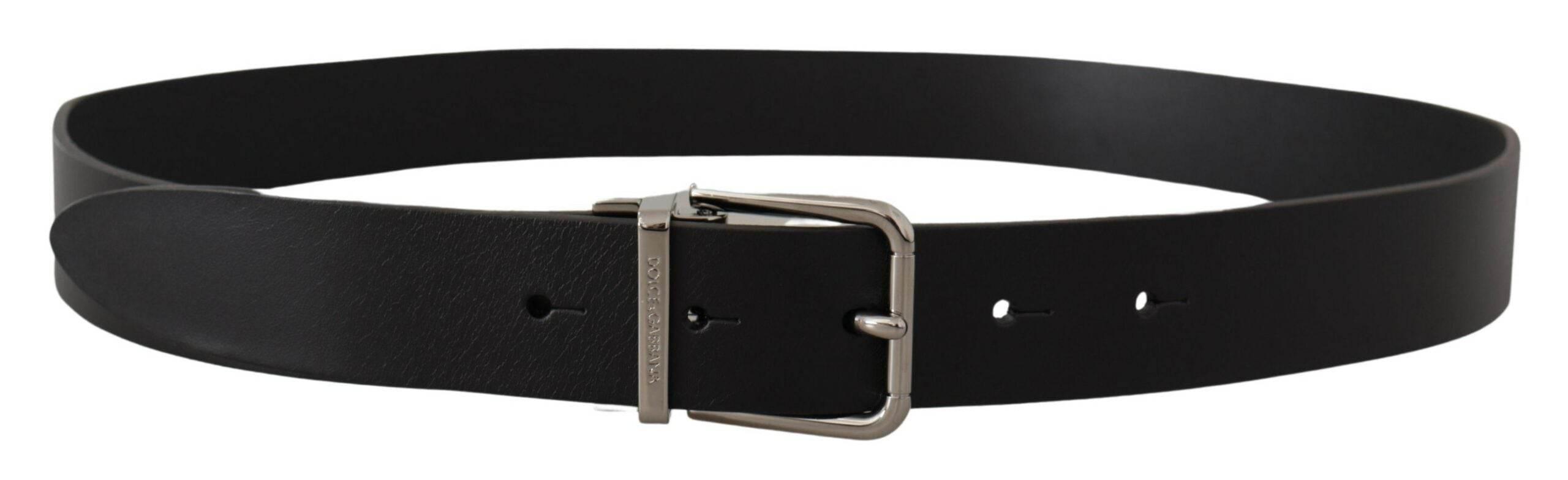 Dolce & Gabbana Black Casual Calf Leather Logo Metal Buckle Belt - Hilstor