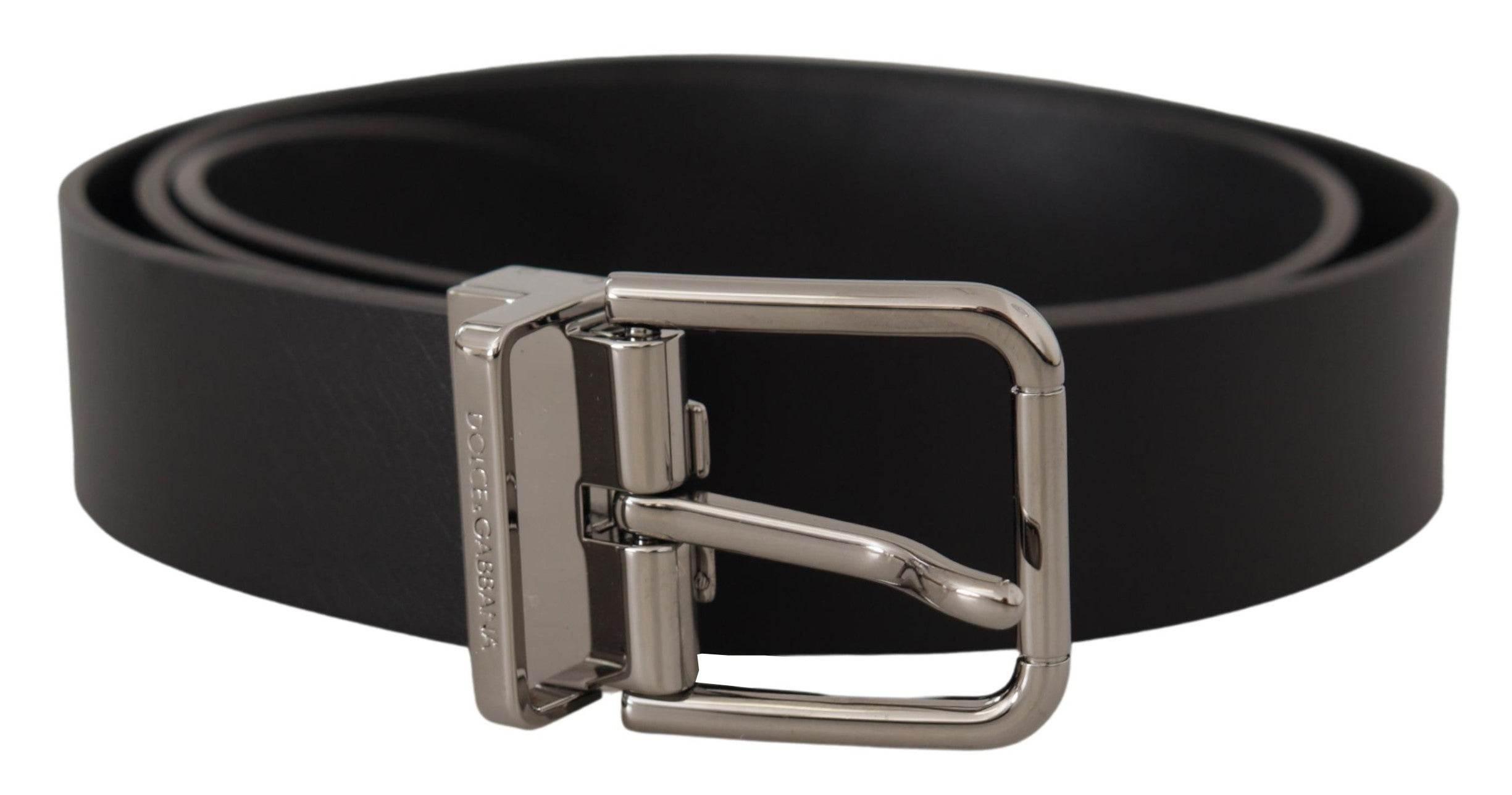 Dolce & Gabbana Black Casual Calf Leather Logo Metal Buckle Belt - Hilstor