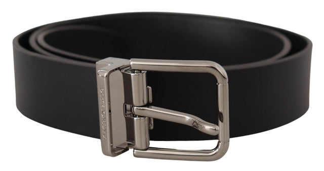 Dolce & Gabbana Black Casual Calf Leather Logo Metal Buckle Belt - Hilstor