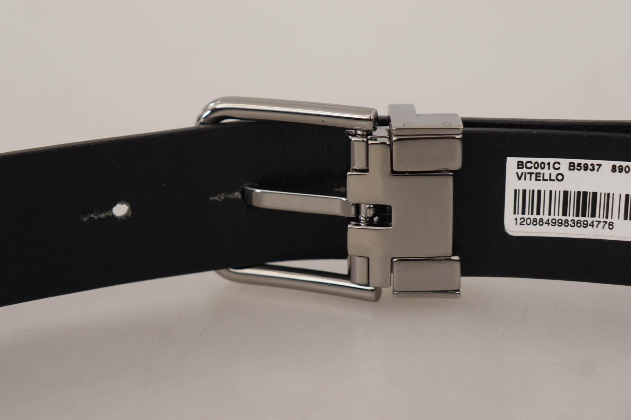 Dolce & Gabbana Black Casual Calf Leather Logo Metal Buckle Belt - Hilstor