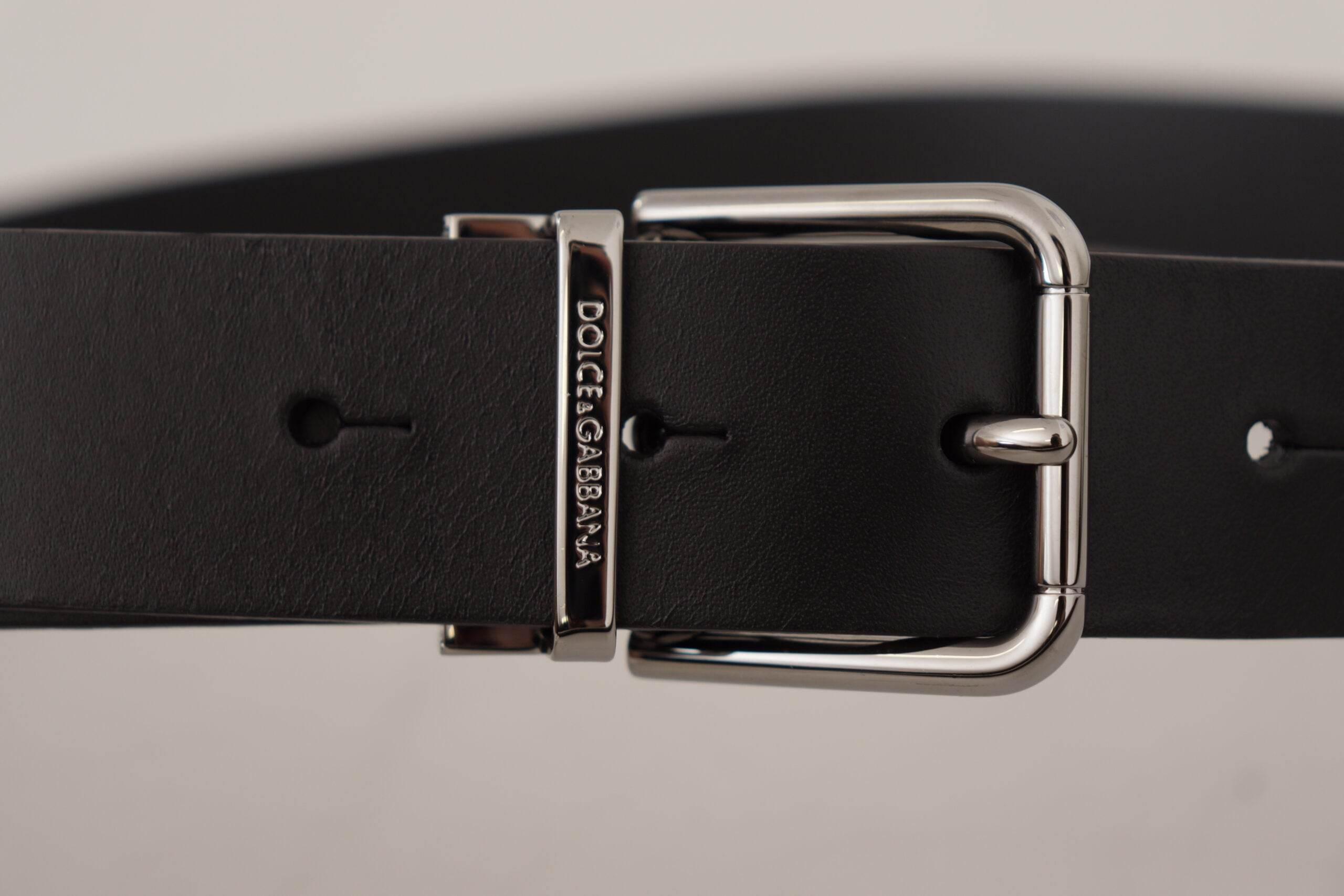 Dolce & Gabbana Black Casual Calf Leather Logo Metal Buckle Belt - Hilstor