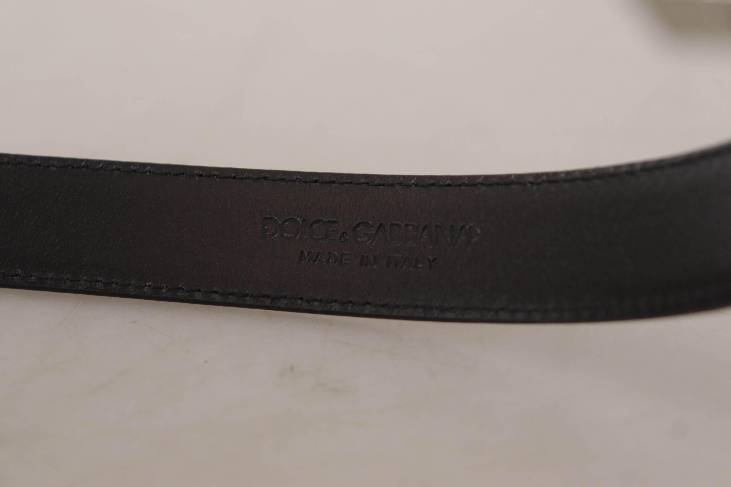 Dolce & Gabbana Black Calf Leather Logo Engraved Metal Buckle Belt - Hilstor