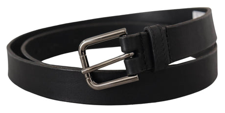 Dolce & Gabbana Black Calf Leather Logo Engraved Metal Buckle Belt - Hilstor