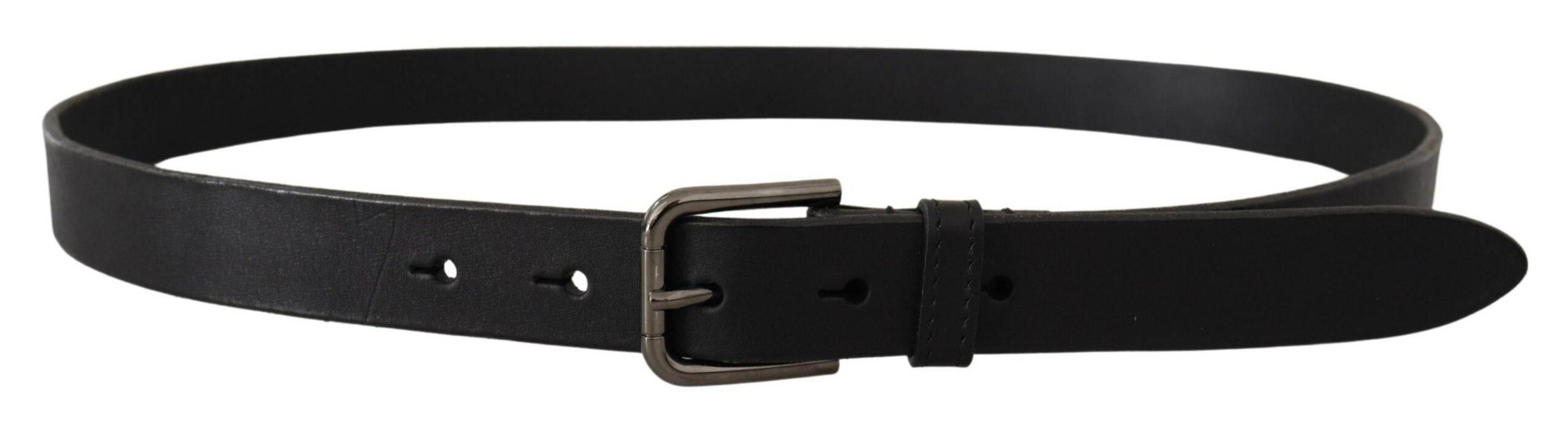 Dolce & Gabbana Black Calf Leather Logo Engraved Metal Buckle Belt - Hilstor