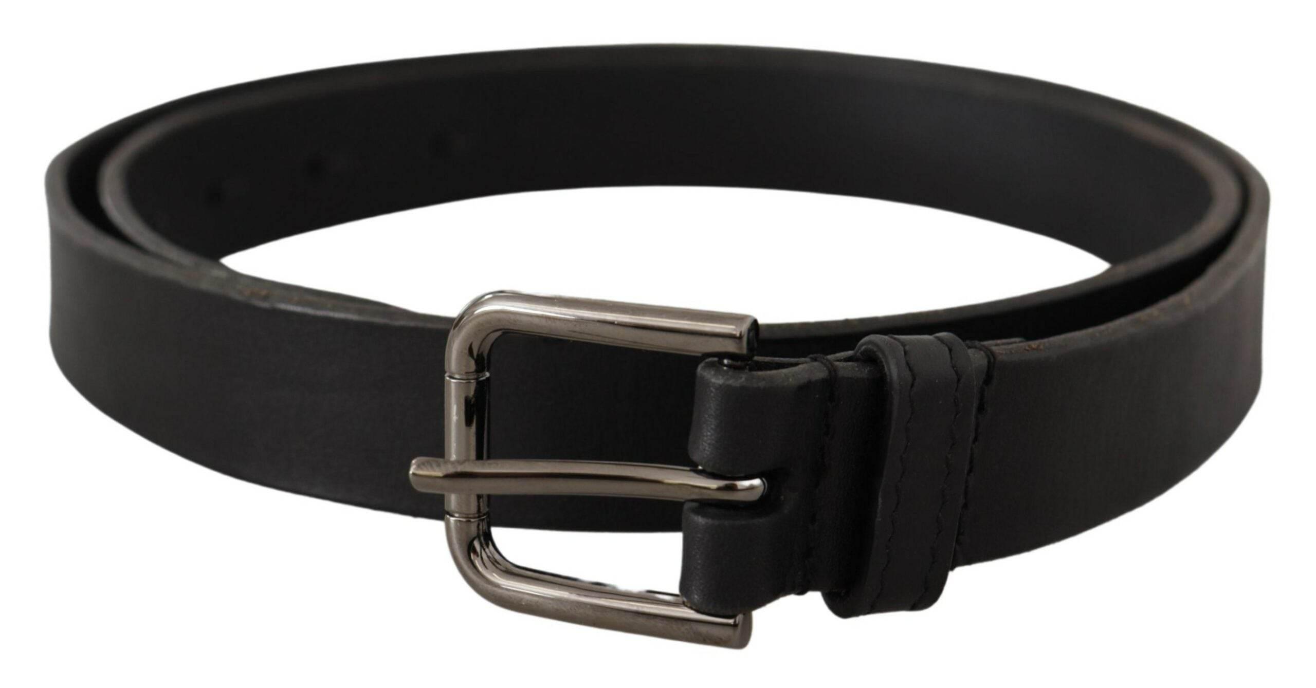 Dolce & Gabbana Black Calf Leather Logo Engraved Metal Buckle Belt - Hilstor