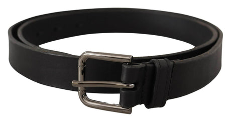 Dolce & Gabbana Black Calf Leather Logo Engraved Metal Buckle Belt - Hilstor