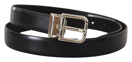 Dolce & Gabbana Black Calf Leather Classic Logo Metal Buckle Belt - Hilstor