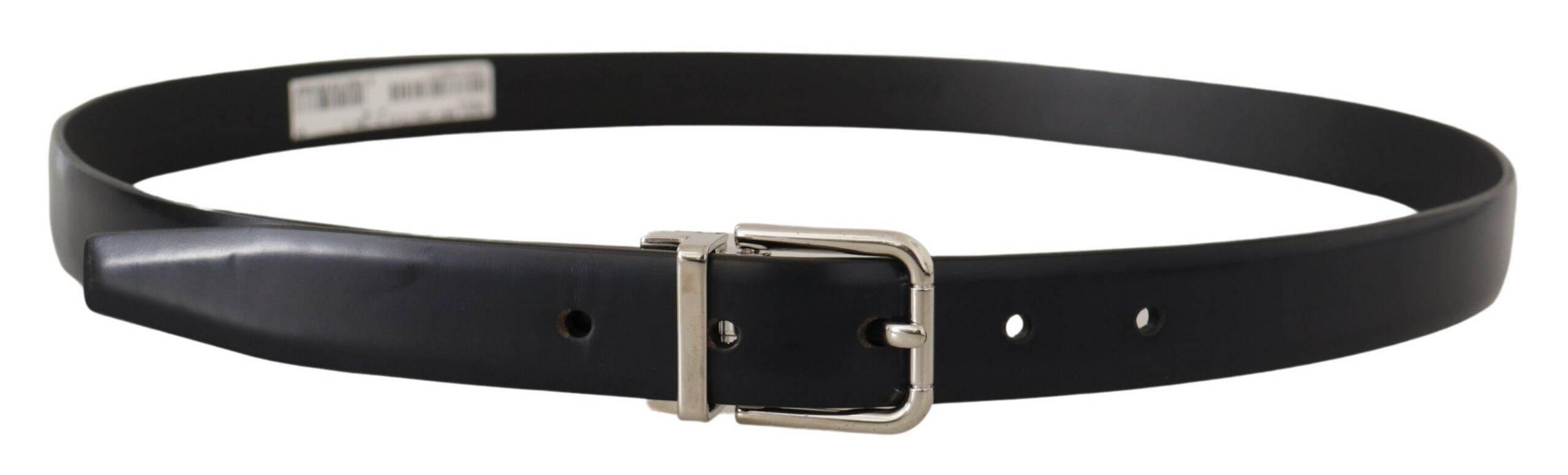 Dolce & Gabbana Black Calf Leather Classic Logo Metal Buckle Belt - Hilstor