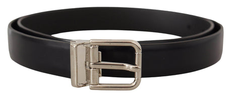 Dolce & Gabbana Black Calf Leather Classic Logo Metal Buckle Belt - Hilstor