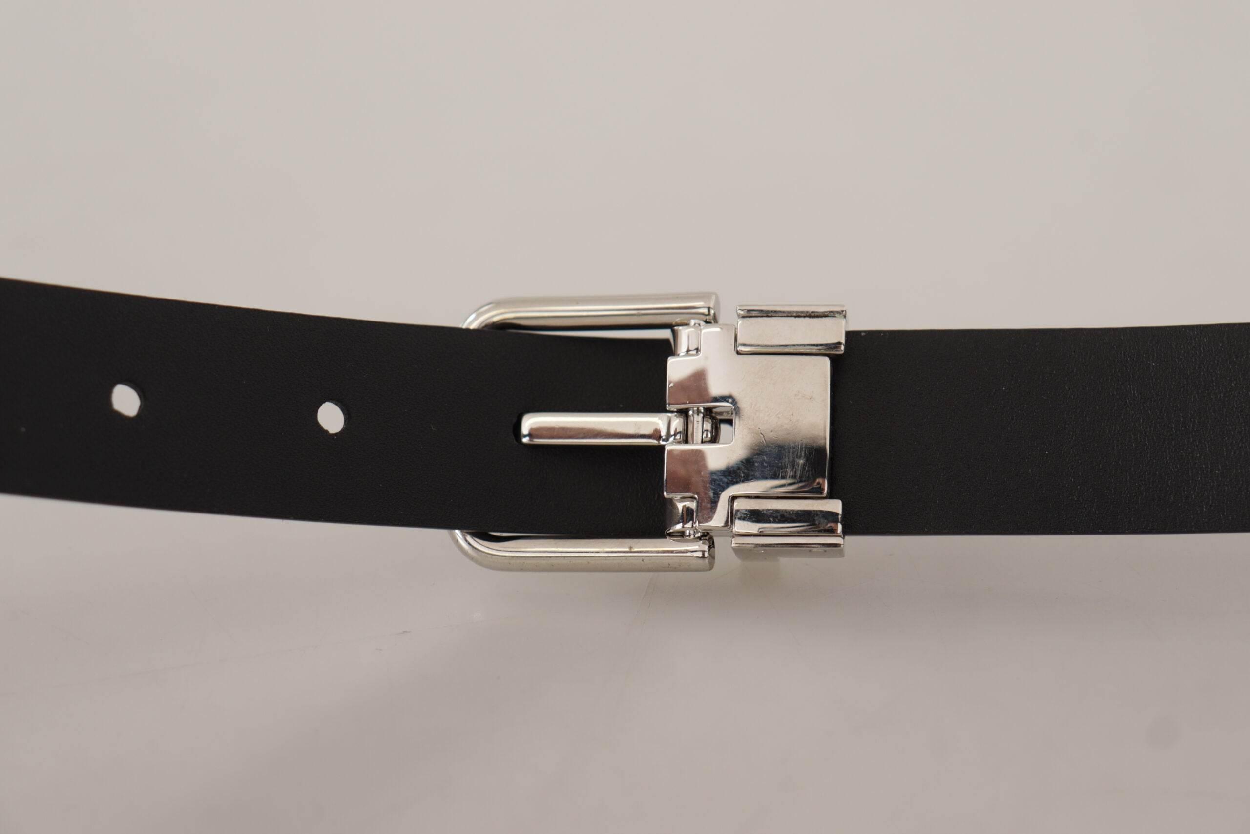 Dolce & Gabbana Black Calf Leather Classic Logo Metal Buckle Belt - Hilstor