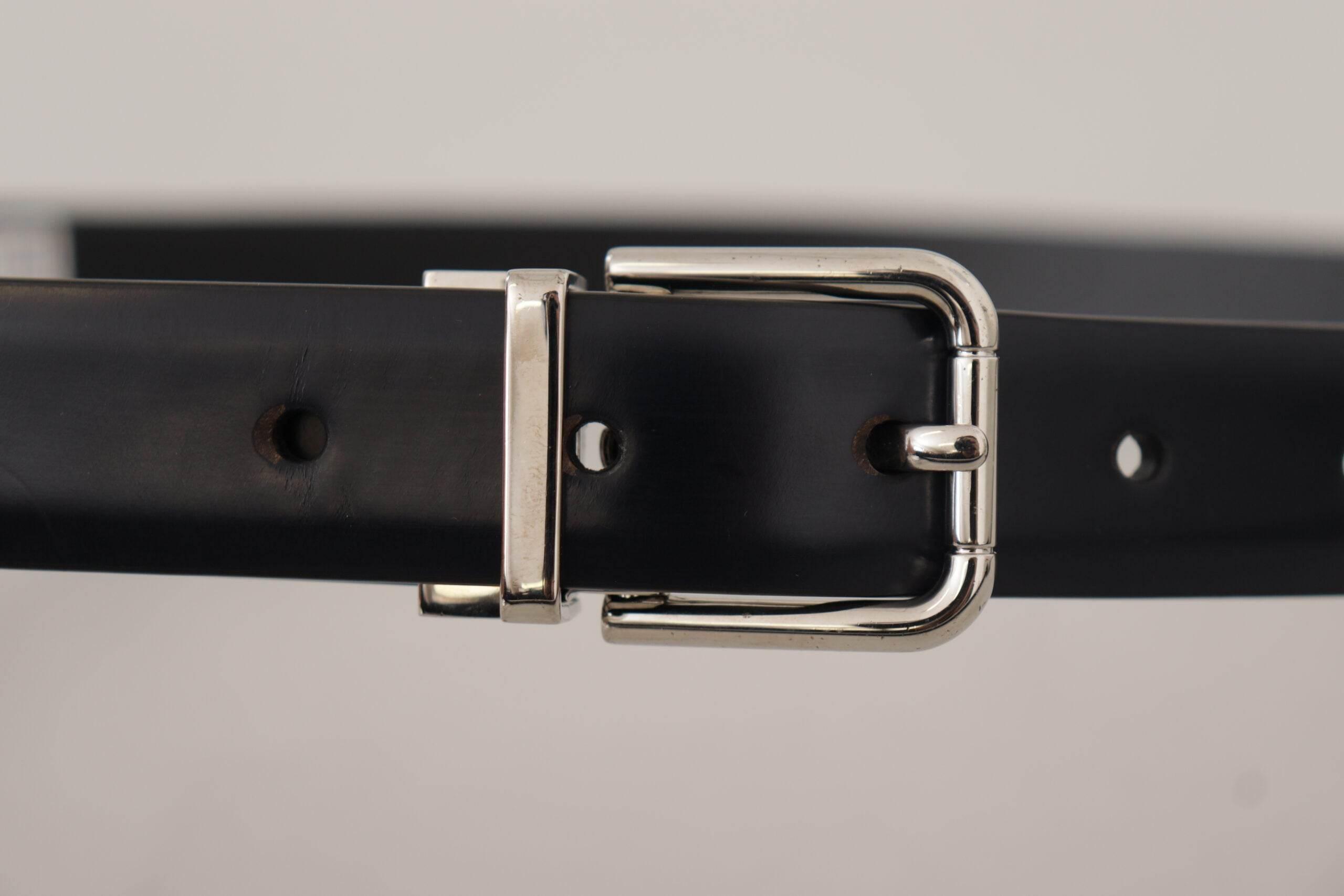 Dolce & Gabbana Black Calf Leather Classic Logo Metal Buckle Belt - Hilstor