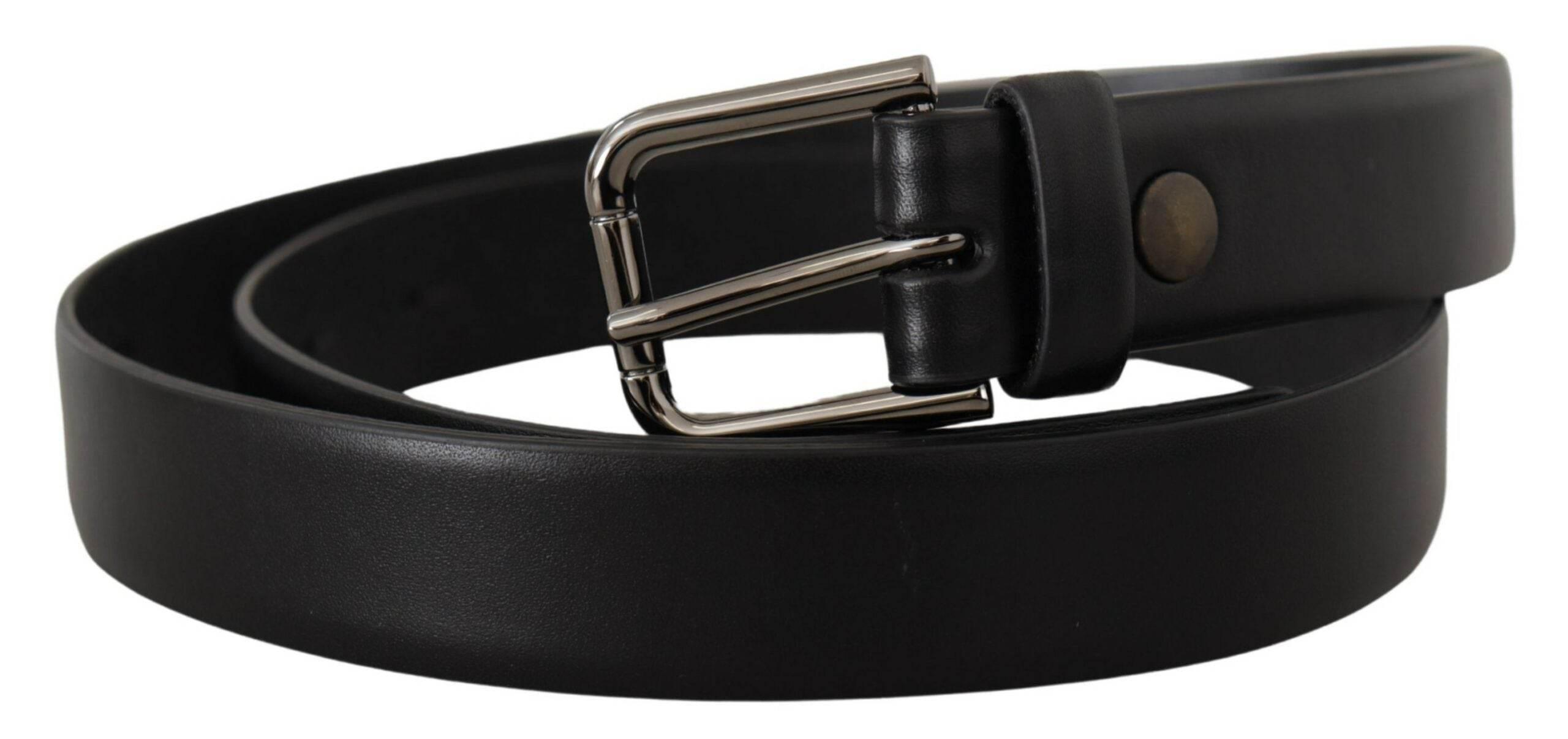 Dolce & Gabbana Black Calf Leather Classic Logo Metal Buckle Belt - Hilstor