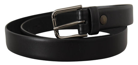 Dolce & Gabbana Black Calf Leather Classic Logo Metal Buckle Belt - Hilstor