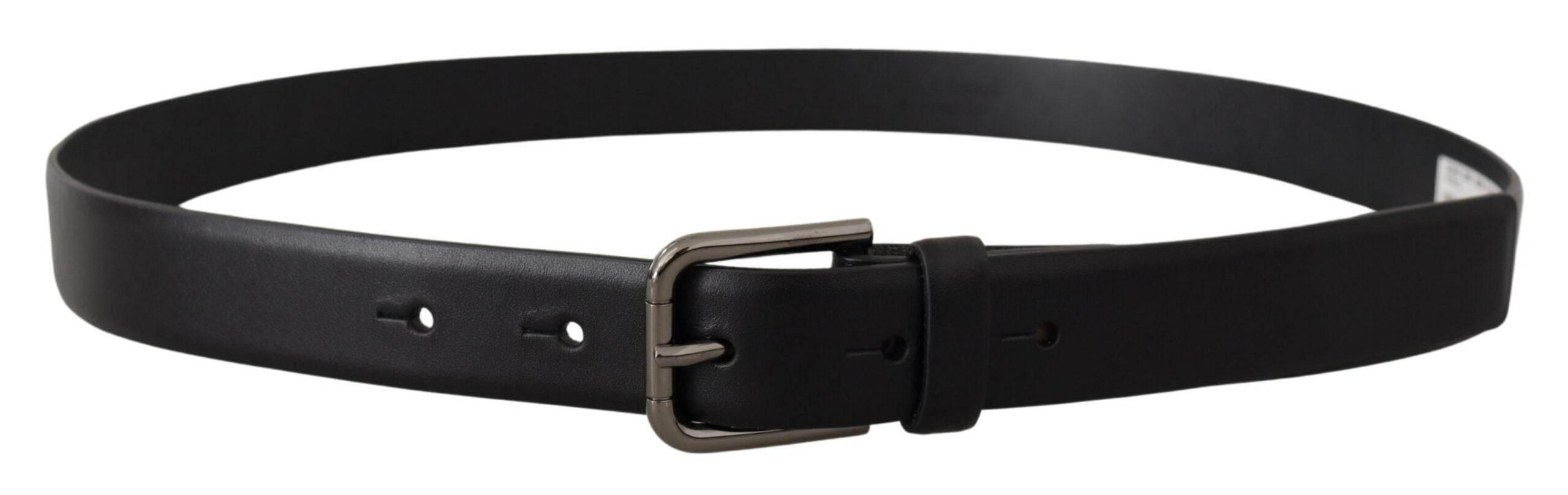 Dolce & Gabbana Black Calf Leather Classic Logo Metal Buckle Belt - Hilstor