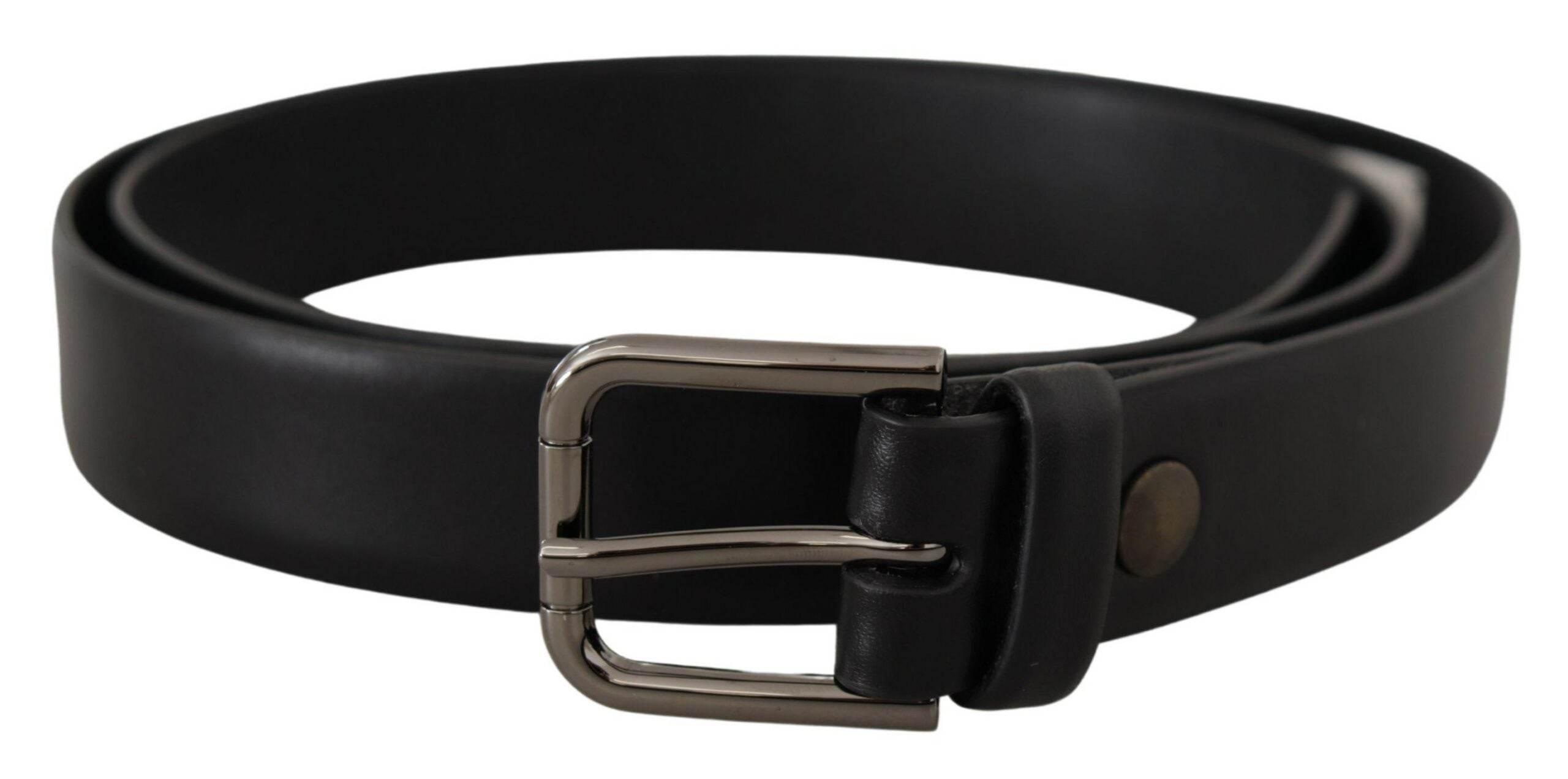 Dolce & Gabbana Black Calf Leather Classic Logo Metal Buckle Belt - Hilstor