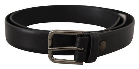 Dolce & Gabbana Black Calf Leather Classic Logo Metal Buckle Belt - Hilstor
