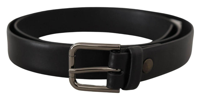 Dolce & Gabbana Black Calf Leather Classic Logo Metal Buckle Belt - Hilstor