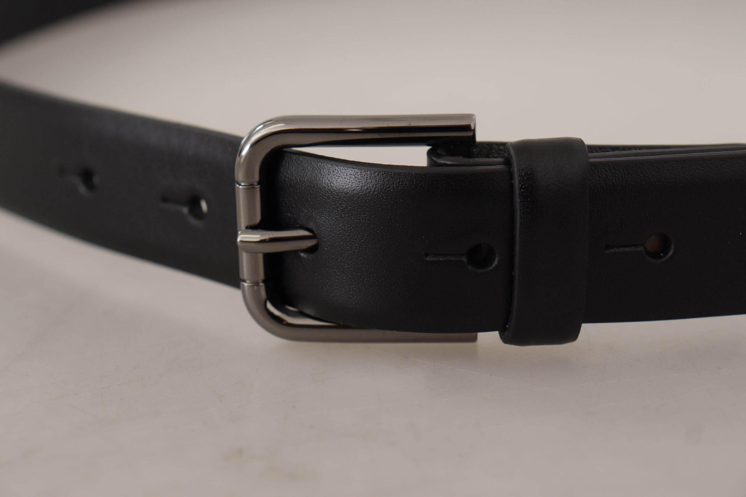 Dolce & Gabbana Black Calf Leather Classic Logo Metal Buckle Belt - Hilstor