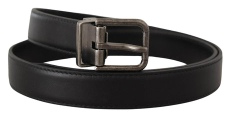 Dolce & Gabbana Black Plain Leather Vintage Logo Metal Buckle Belt - Hilstor