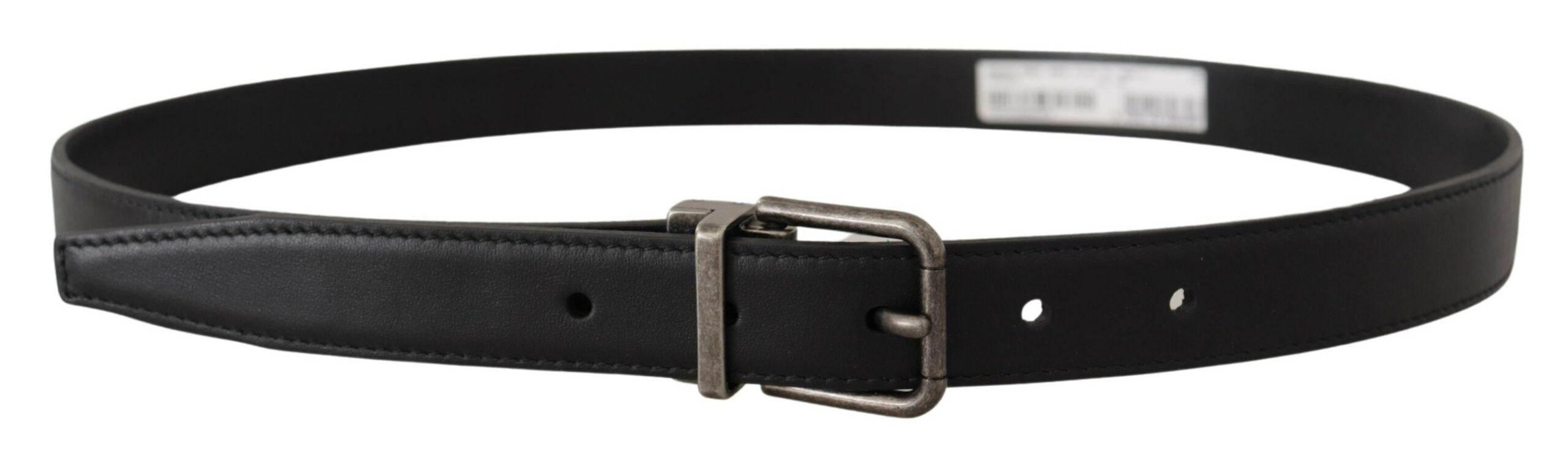 Dolce & Gabbana Black Plain Leather Vintage Logo Metal Buckle Belt - Hilstor