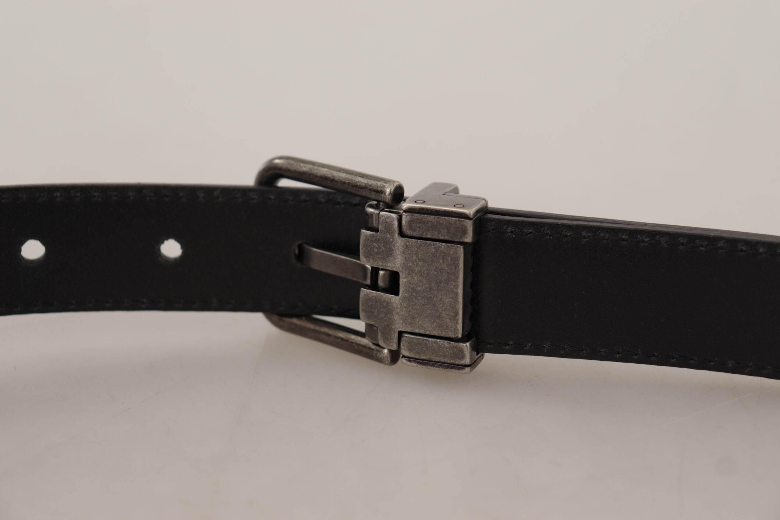 Dolce & Gabbana Black Plain Leather Vintage Logo Metal Buckle Belt - Hilstor