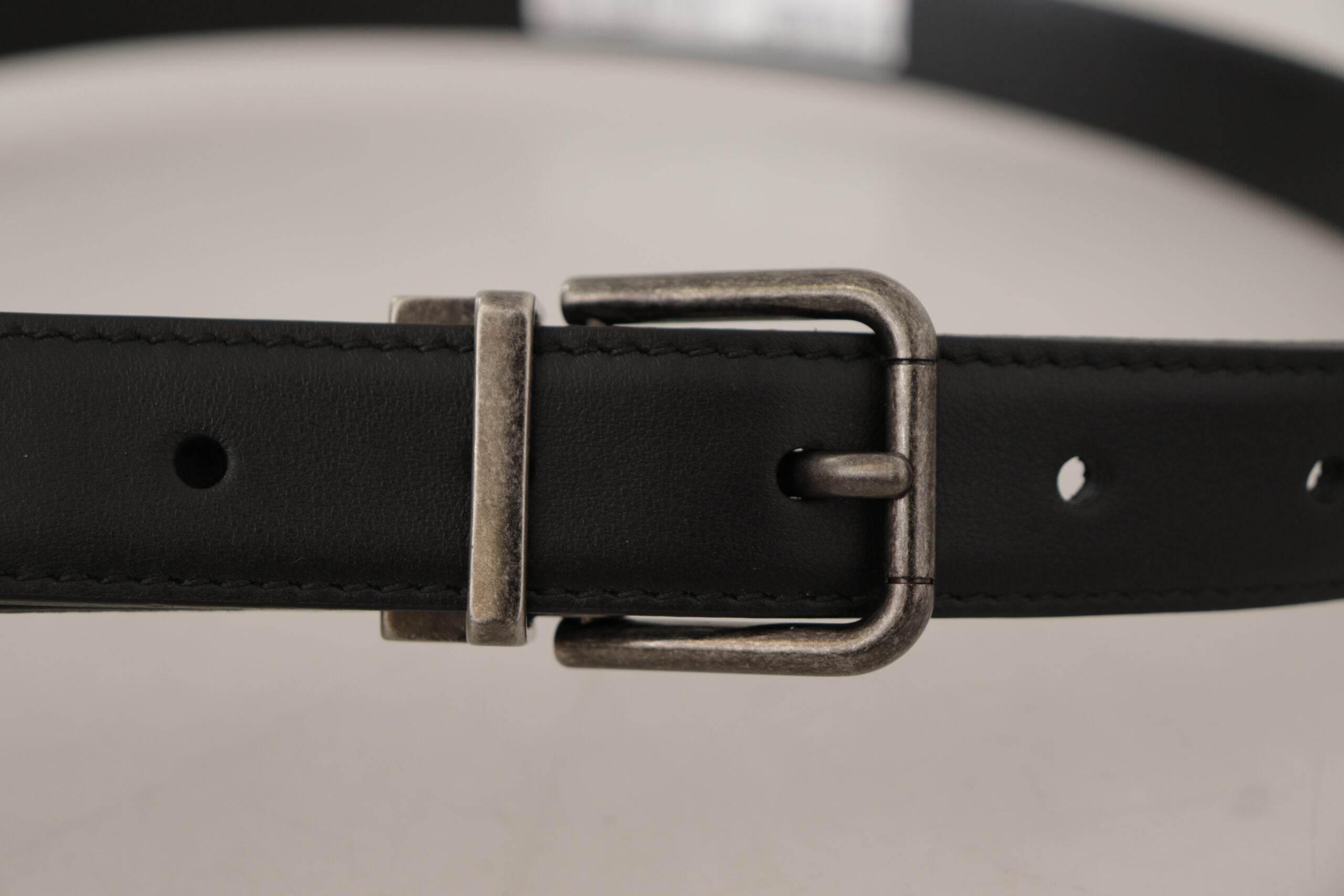 Dolce & Gabbana Black Plain Leather Vintage Logo Metal Buckle Belt - Hilstor
