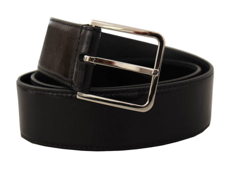 Dolce & Gabbana Black Calf Leather Logo Engraved Metal Buckle Belt - Hilstor