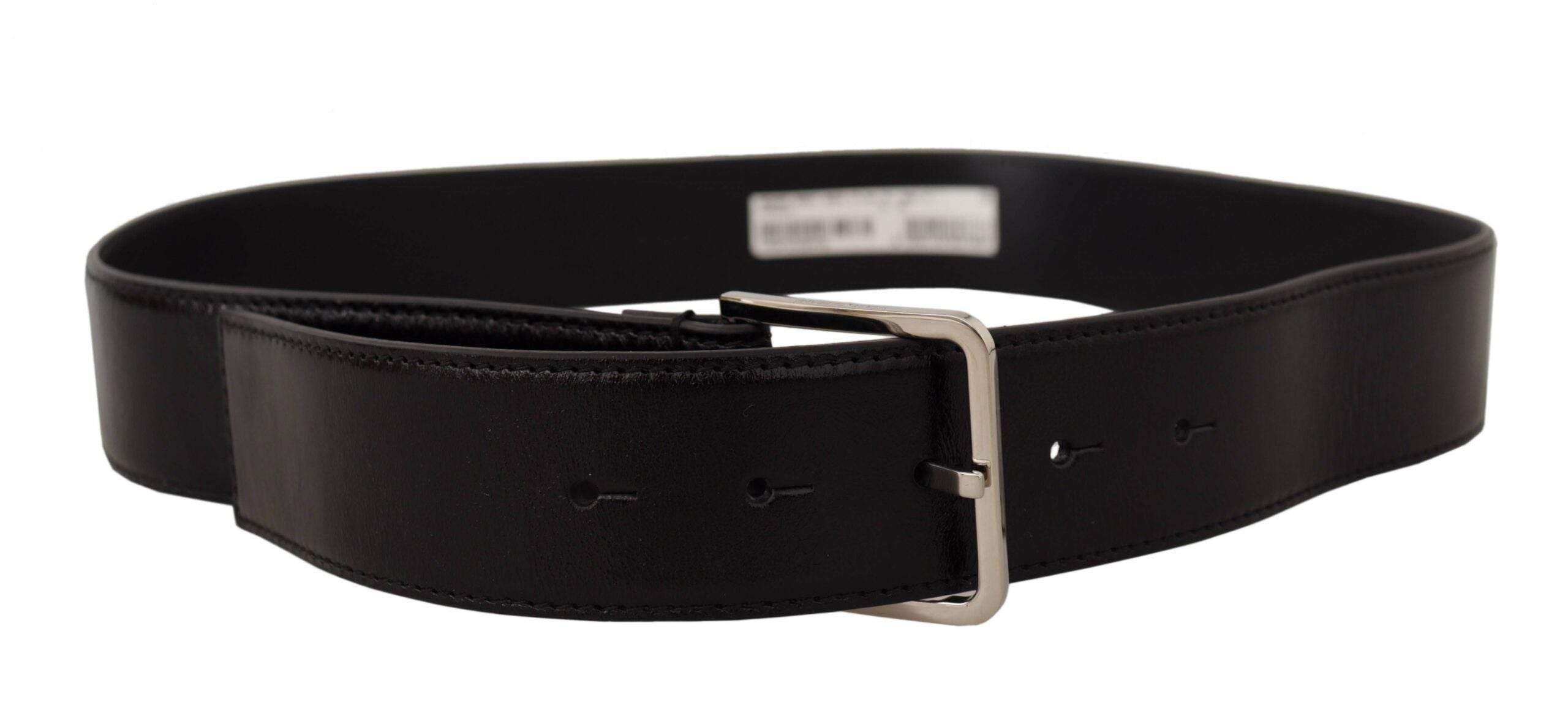 Dolce & Gabbana Black Calf Leather Logo Engraved Metal Buckle Belt - Hilstor