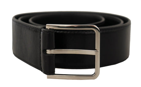 Dolce & Gabbana Black Calf Leather Logo Engraved Metal Buckle Belt - Hilstor