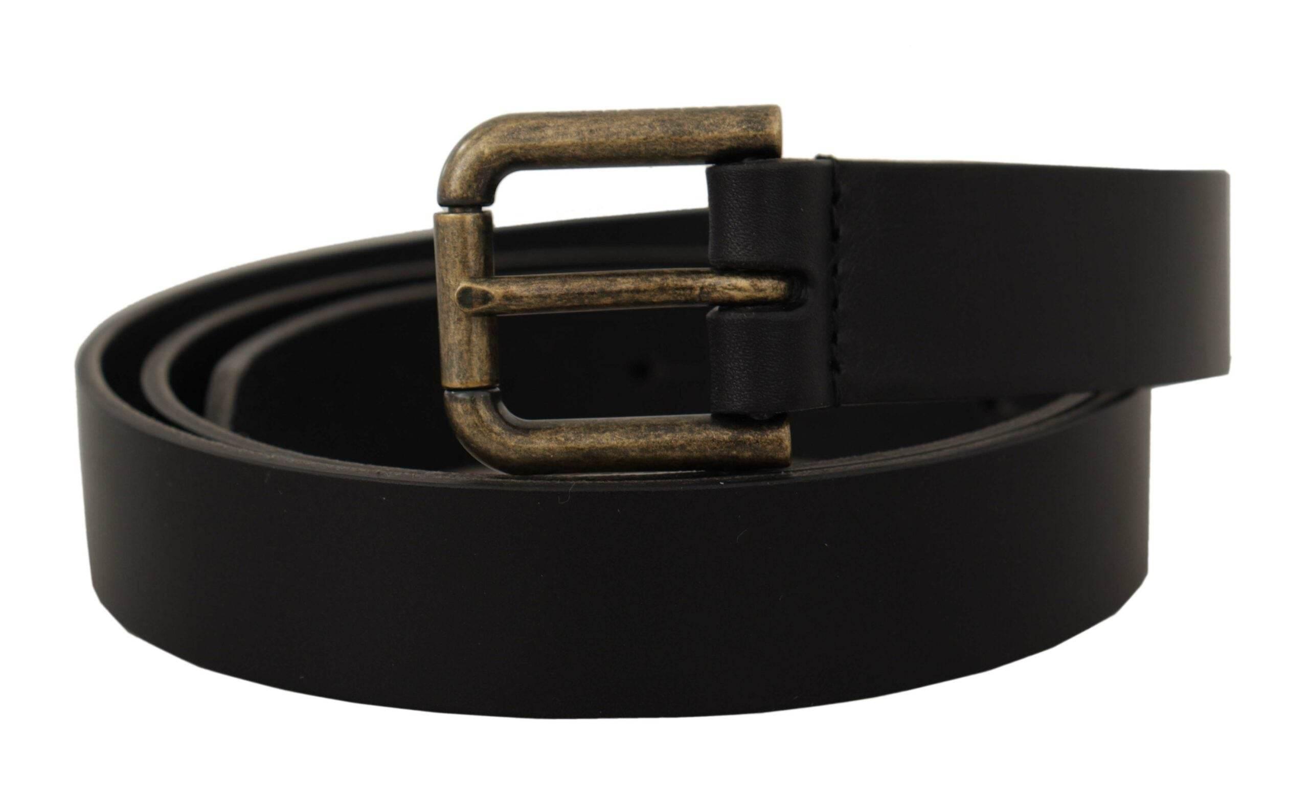 Dolce & Gabbana Black Calf Leather Logo Brass Metal Buckle Belt - Hilstor