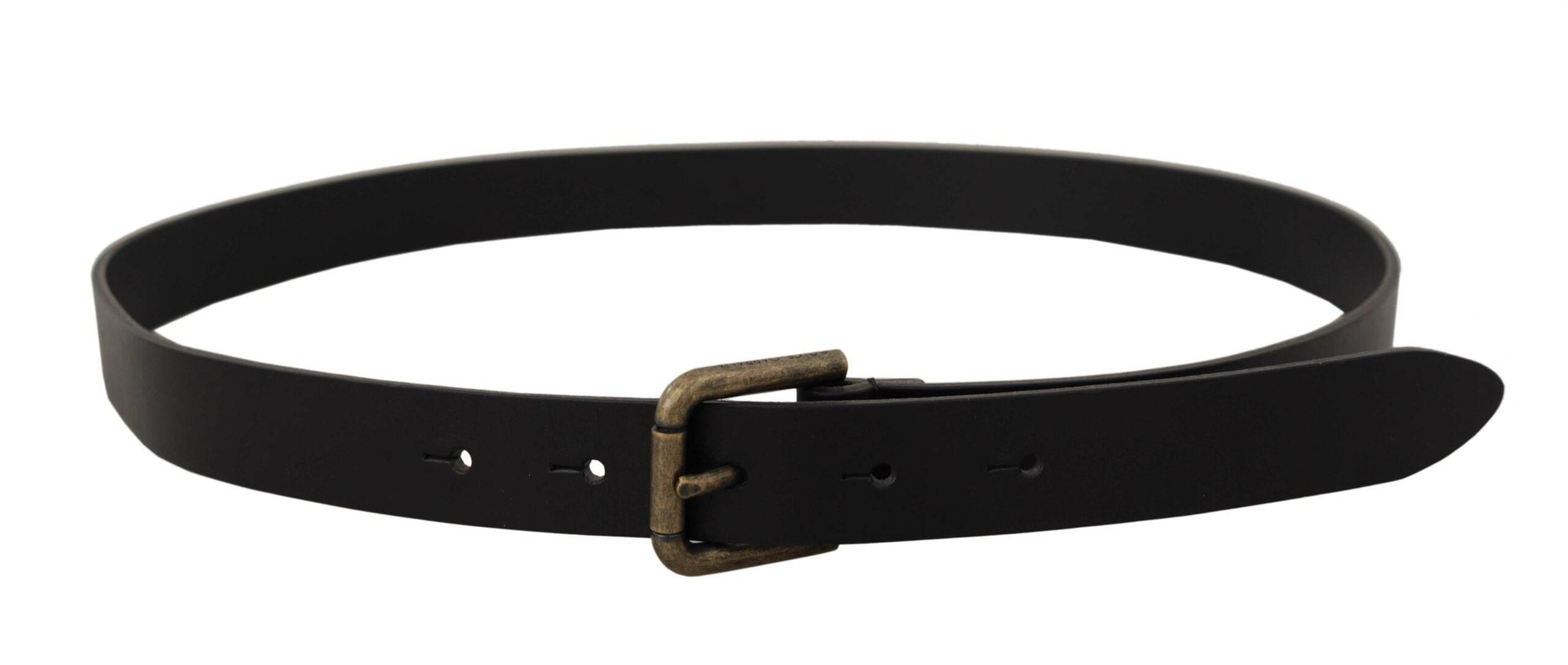 Dolce & Gabbana Black Calf Leather Logo Brass Metal Buckle Belt - Hilstor