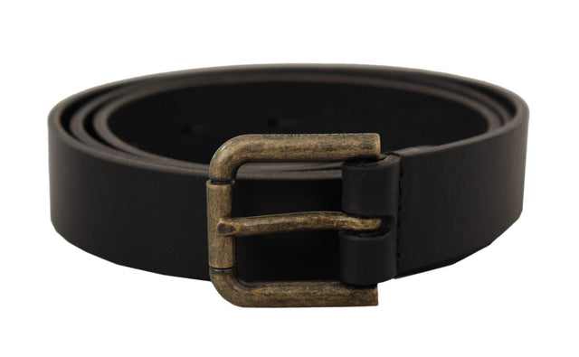 Dolce & Gabbana Black Calf Leather Logo Brass Metal Buckle Belt - Hilstor