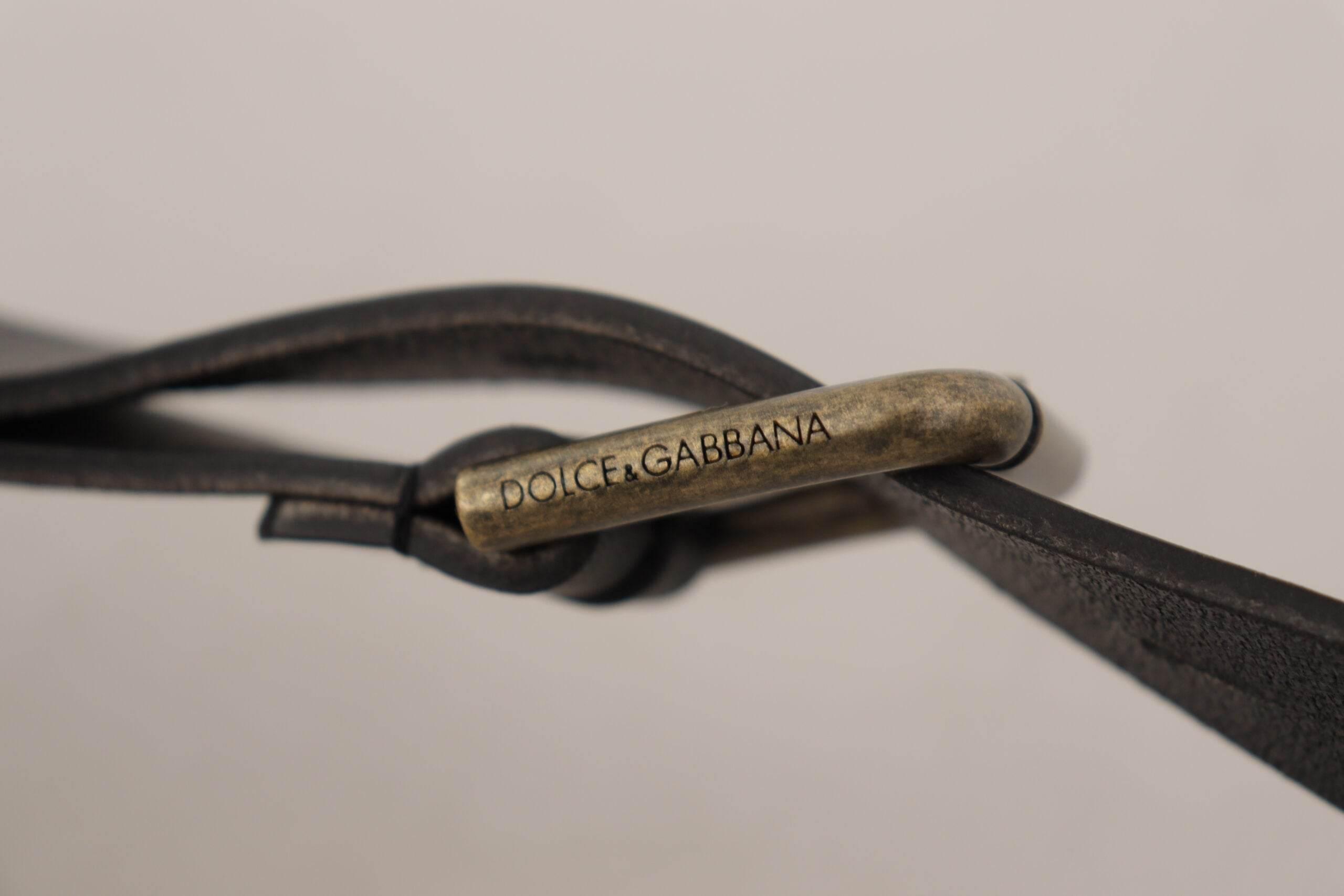 Dolce & Gabbana Black Calf Leather Logo Brass Metal Buckle Belt - Hilstor