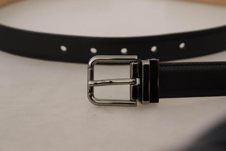 Dolce & Gabbana Black Calf Leather Logo Engraved Metal Buckle Belt - Hilstor