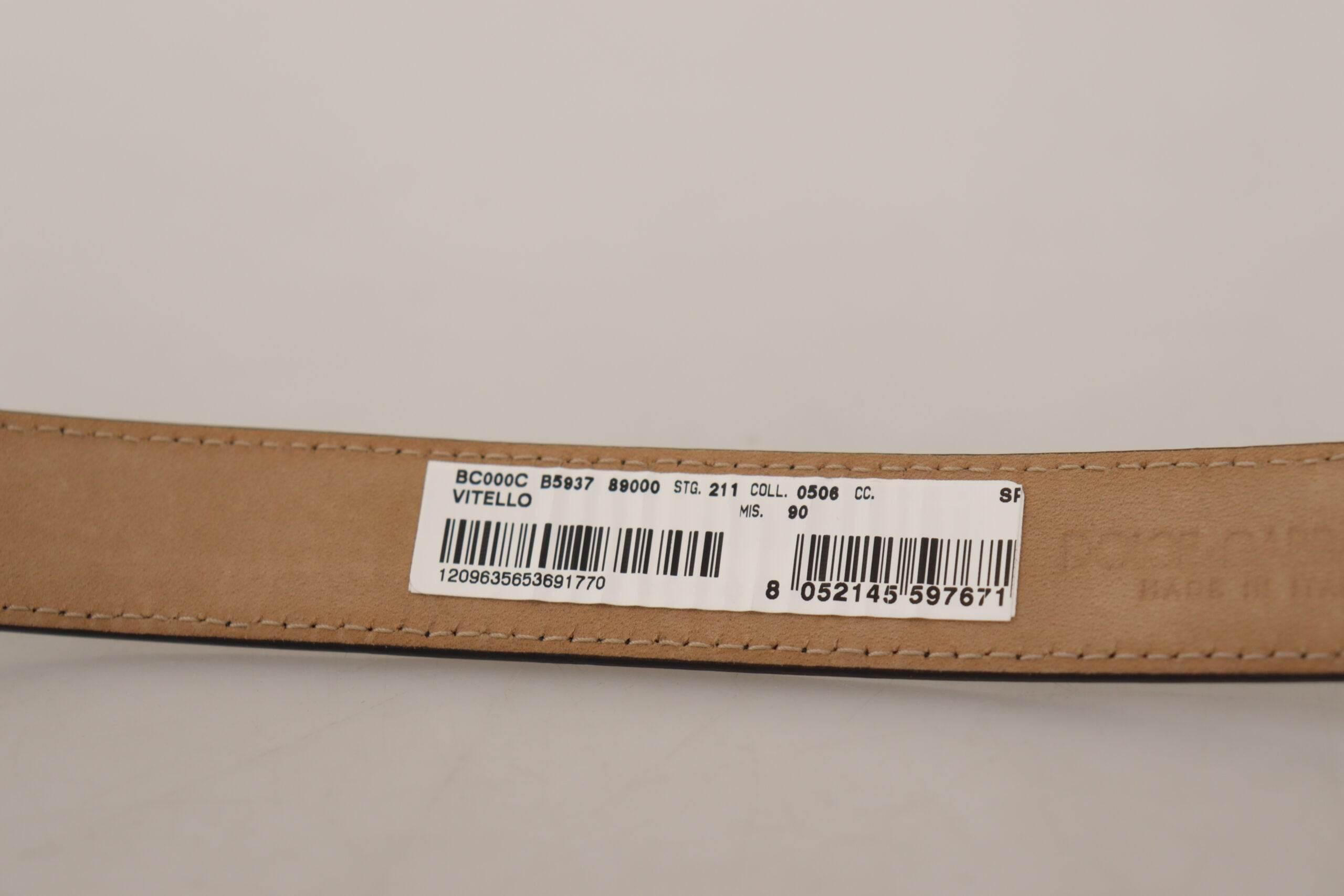 Dolce & Gabbana Black Calf Leather Logo Engraved Metal Buckle Belt - Hilstor