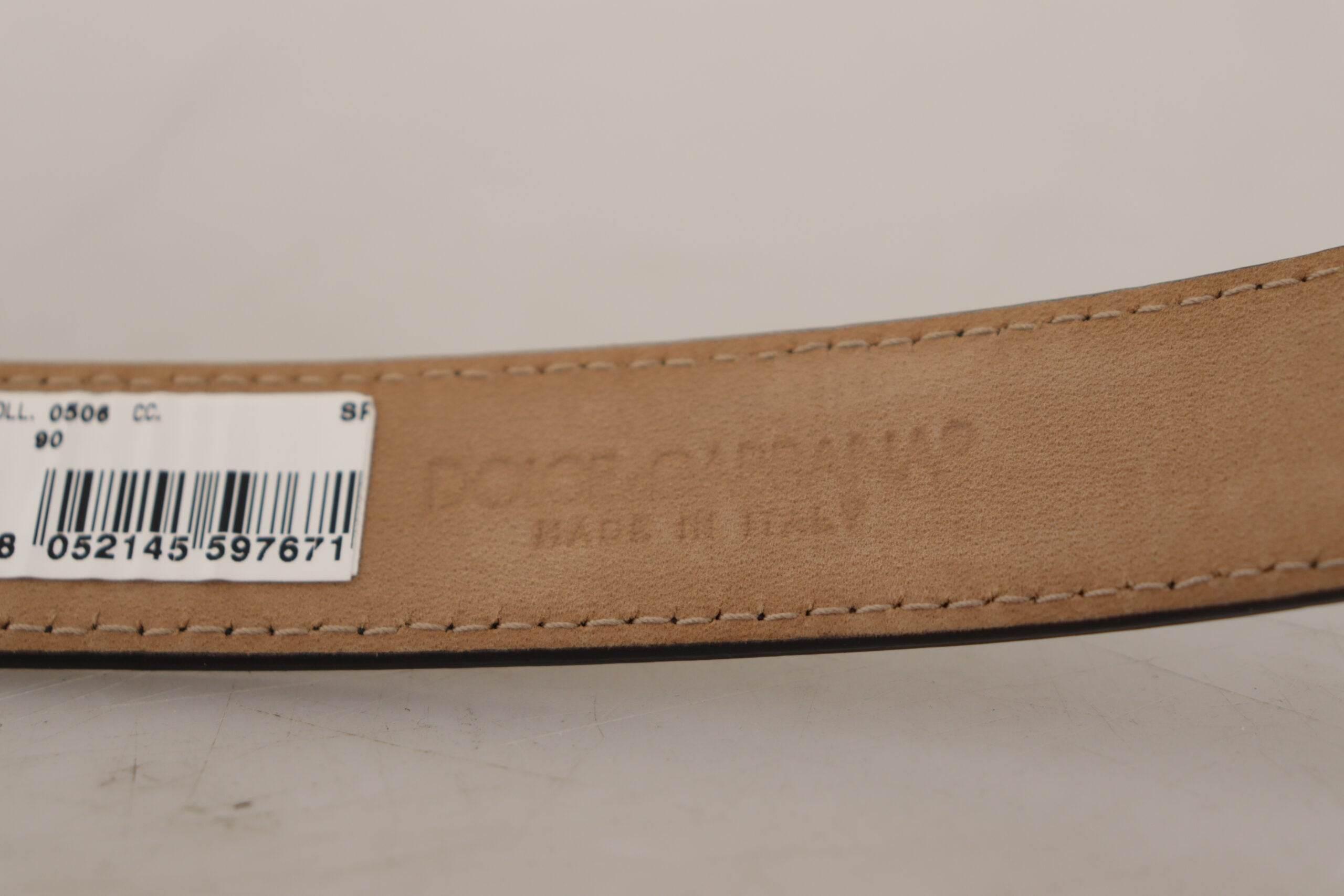 Dolce & Gabbana Black Calf Leather Logo Engraved Metal Buckle Belt - Hilstor