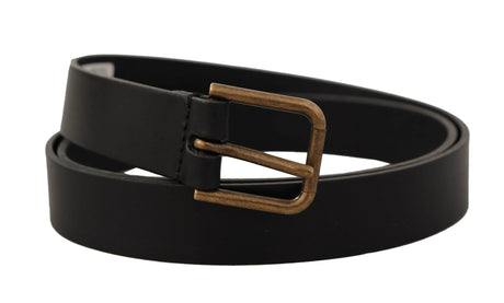 Dolce & Gabbana Black Calf Leather Brass Logo Engraved Buckle Belt - Hilstor