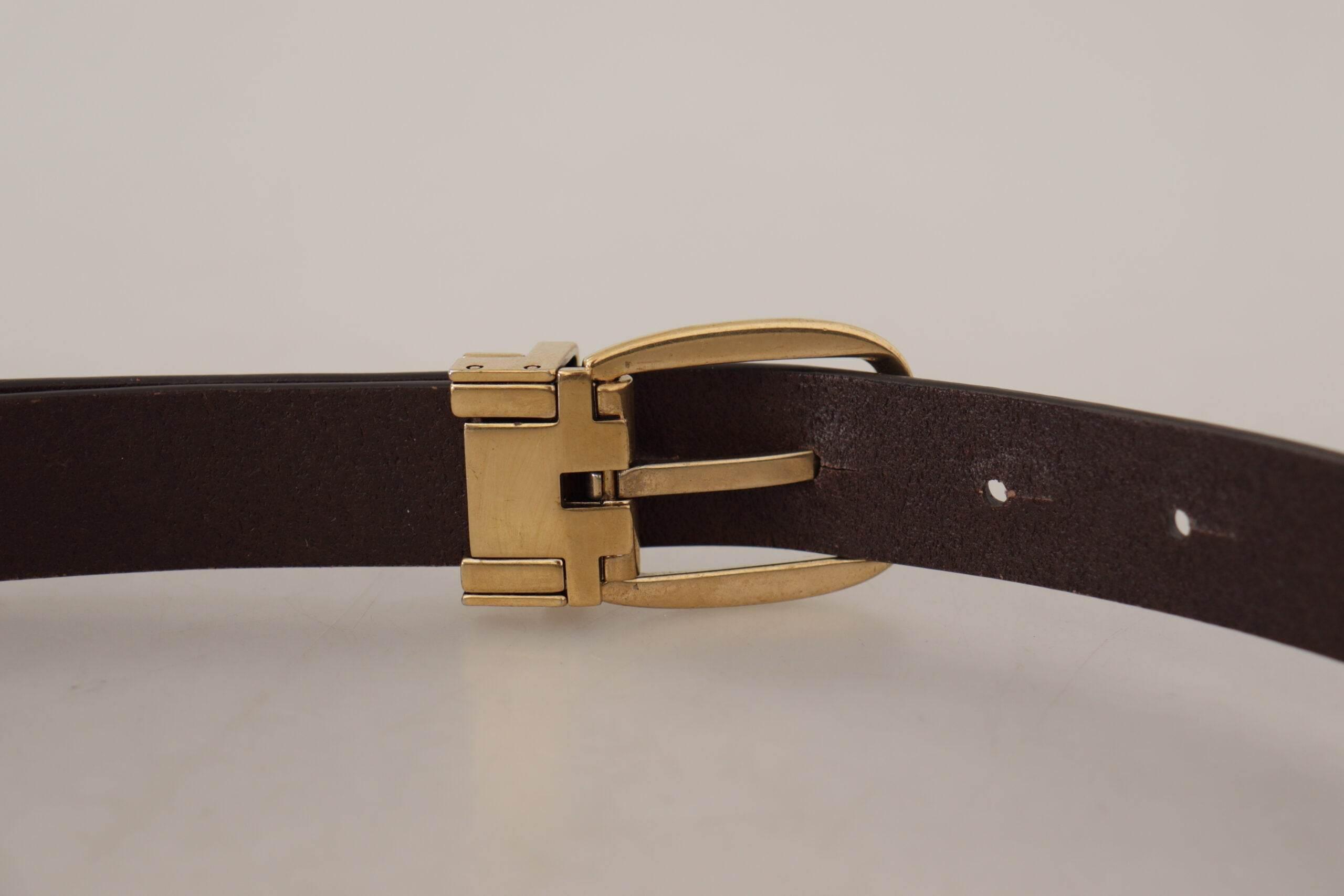 Dolce & Gabbana Dark Brown Calf Leather Gold Tone Metal Buckle - Hilstor